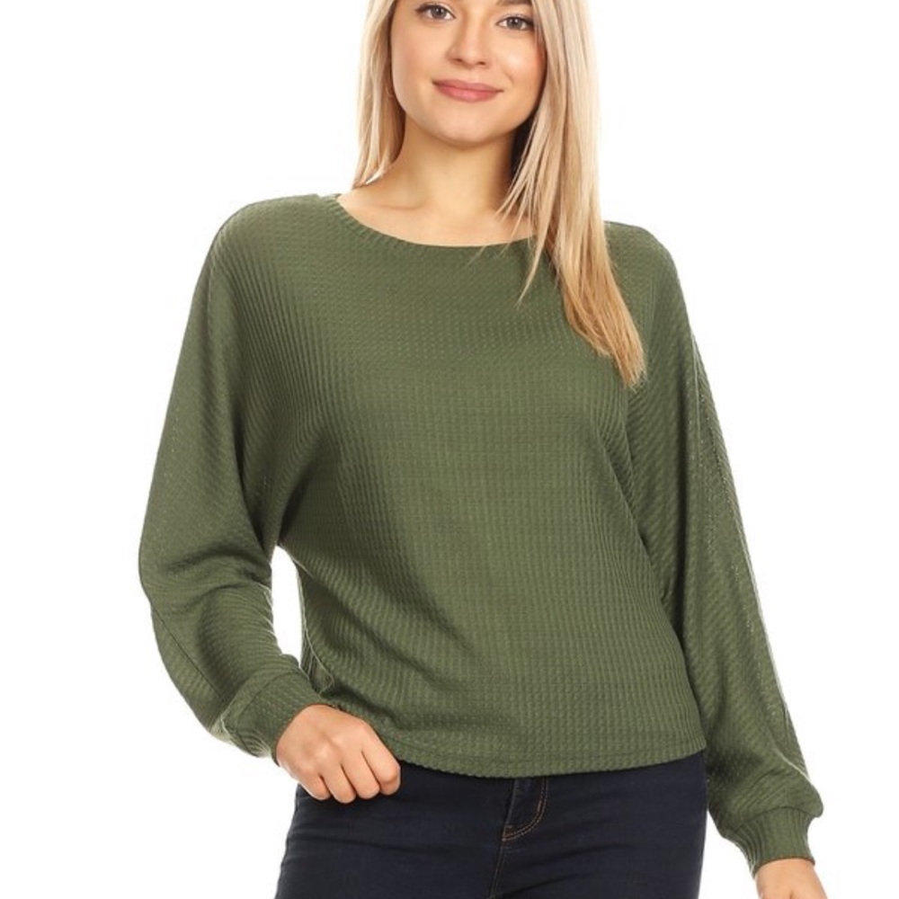 Vibe Sportswear | Olive Green Waffle Knit Cropped Pullover